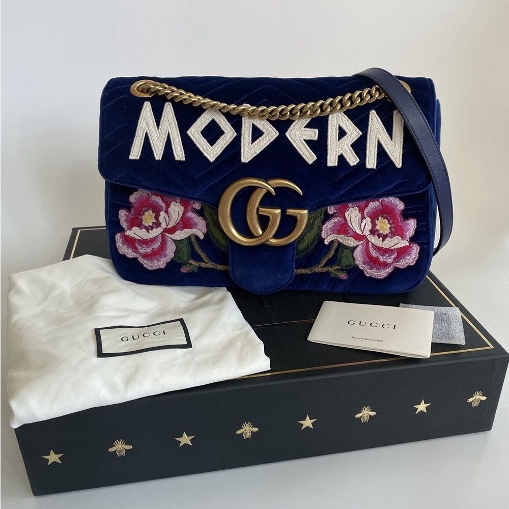 GUCCI | MARMONT MED. VELVET BAG | BLUE